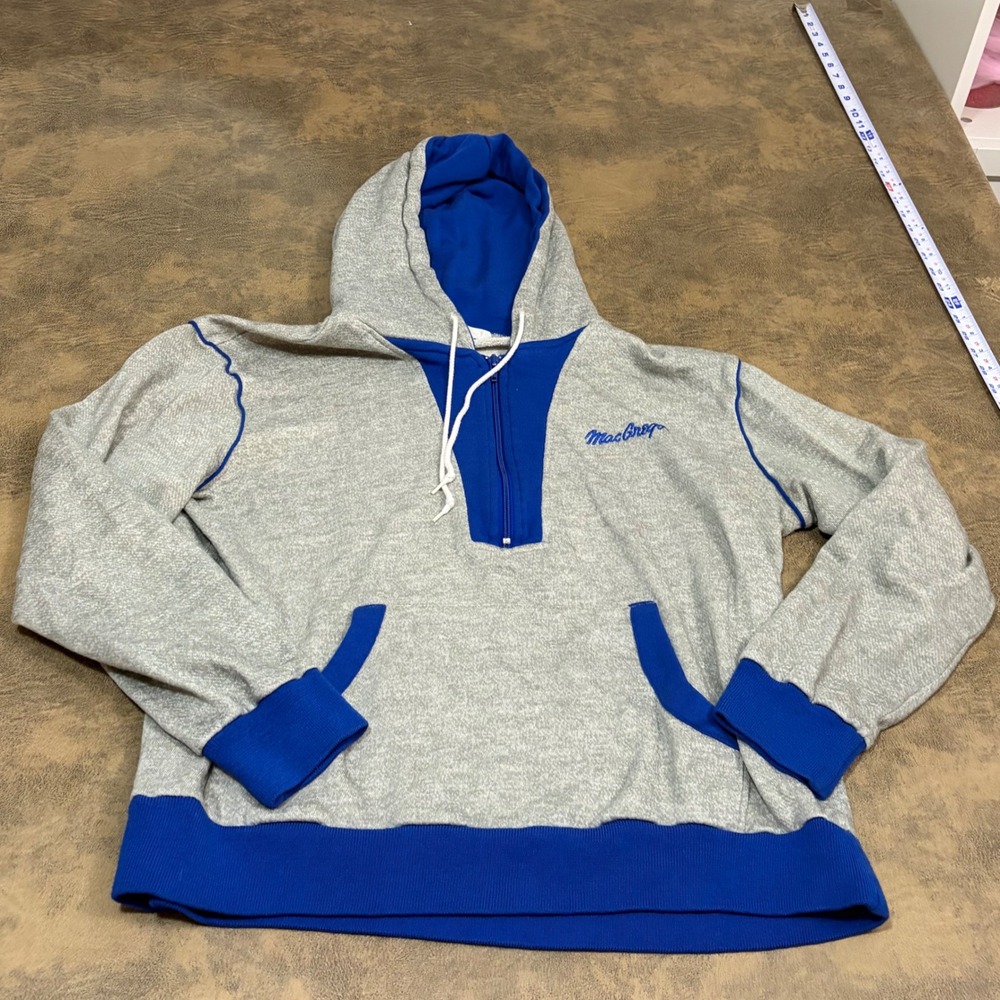 MacGregor Half Zip Hoodie Mens Large Gray Blue Vintage Embroidered Pullover 1216